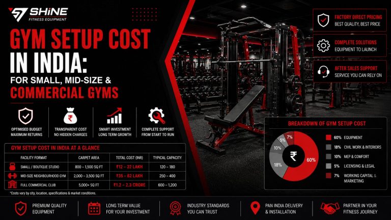 Gym setup cost in India for small, mid-size and commercial gyms