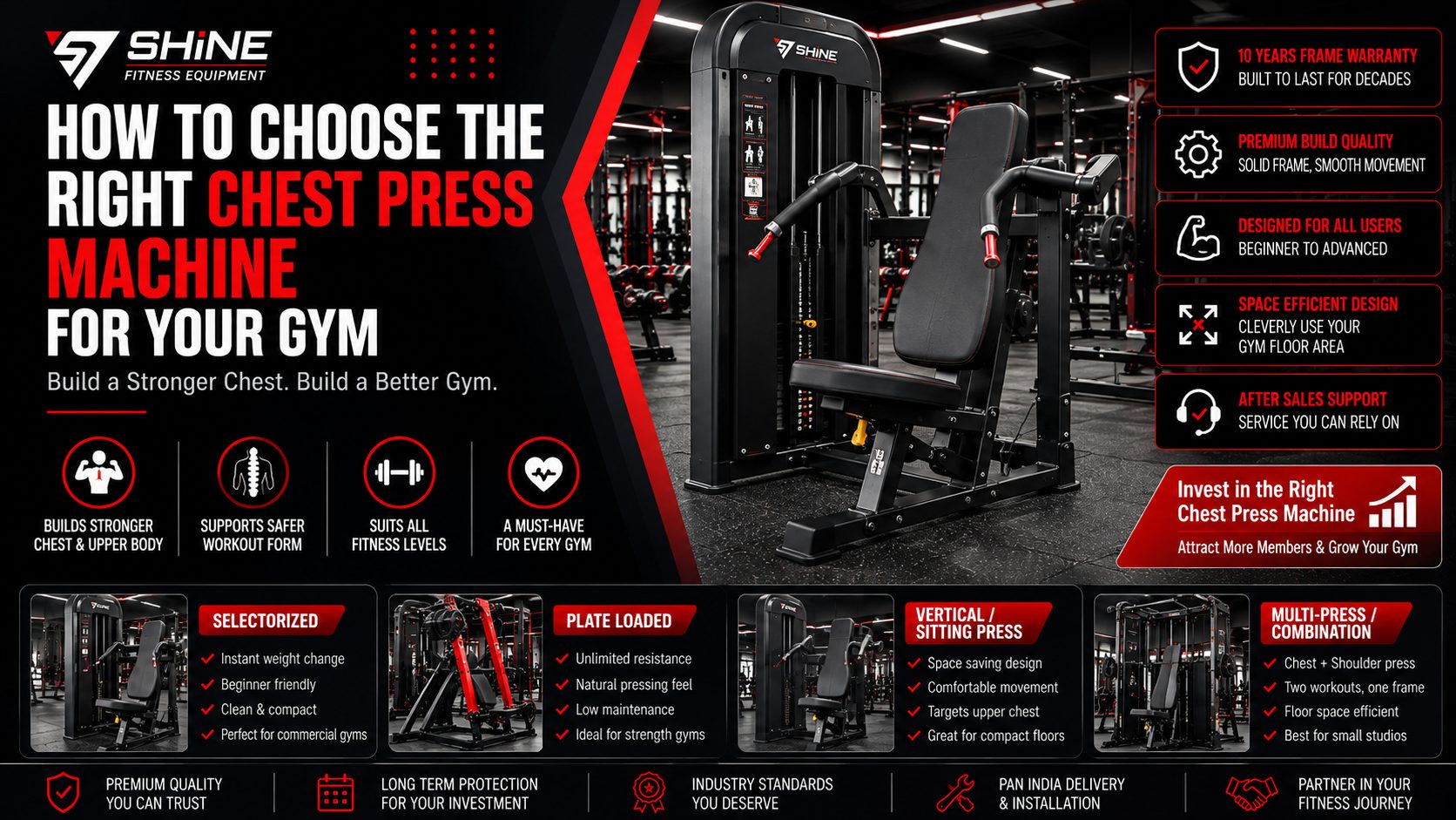 Commercial chest press machine with adjustable seat and pressing handles for gym strength training