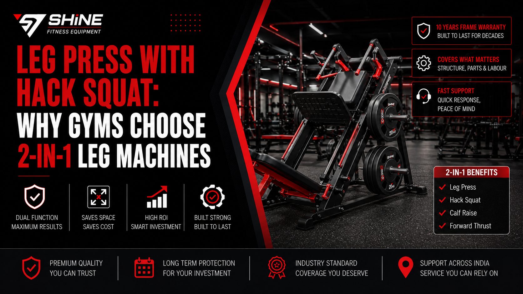 Leg press with hack squat 2-in-1 machine for commercial gym lower-body training