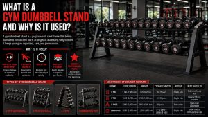 Three tier gym dumbbell stand in a commercial gym